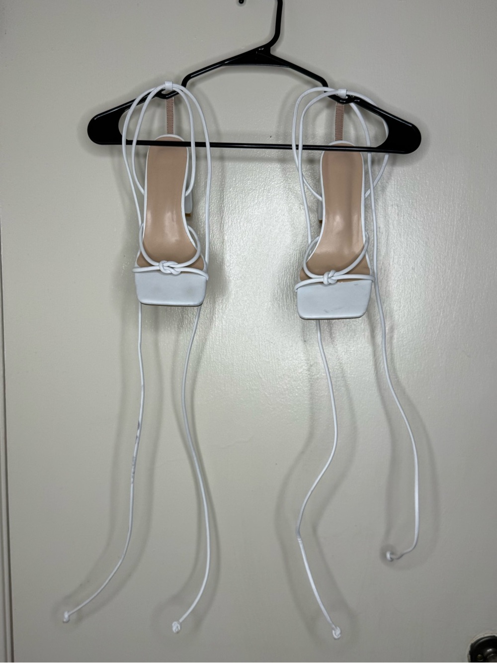 White Lace-Up Strappy Square-Toe Heels